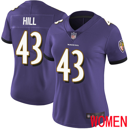 Baltimore Ravens Limited Purple Women Justice Hill Home Jersey NFL Football #43 Vapor Untouchable